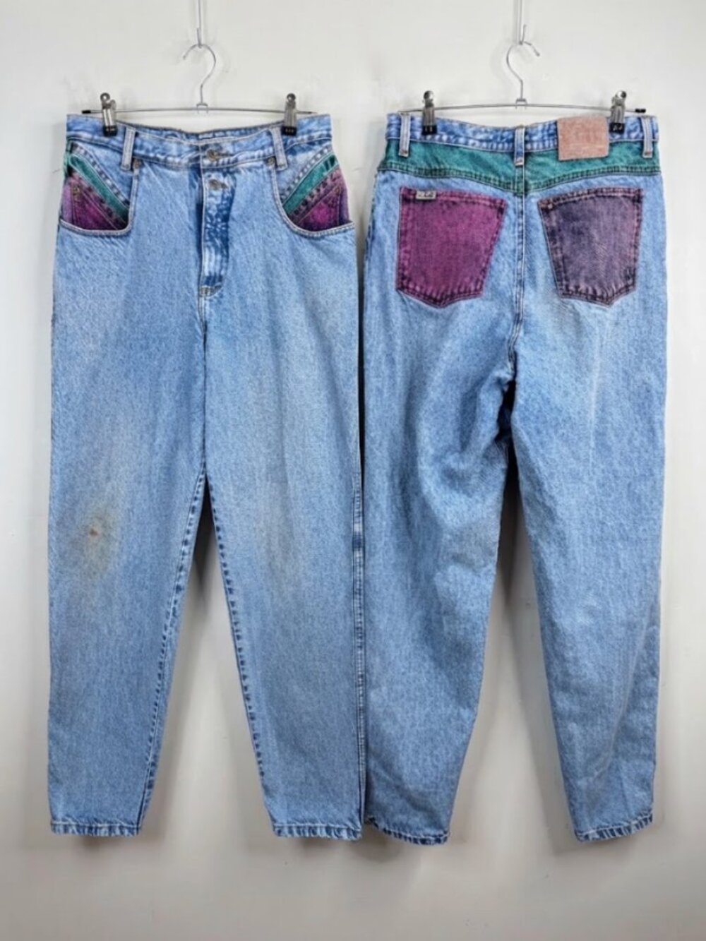 Vintage 80s Zena Jeans Acid Wash High Waist Tapered Mom Jeans Colorblock Sz 13